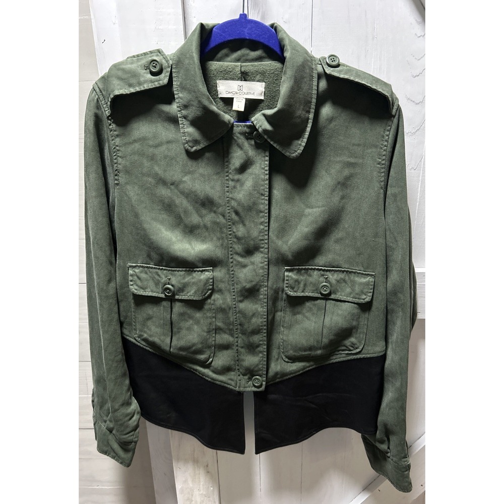 Dakota Collective Green Jacket Faux Leather Trim Size Large Military Utility